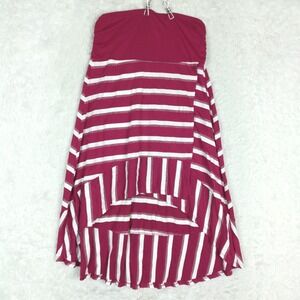 Vanity Womens Skirt Midi High Low Fuschia Metallic Stripe Pull On‎ Faux Wrap L
